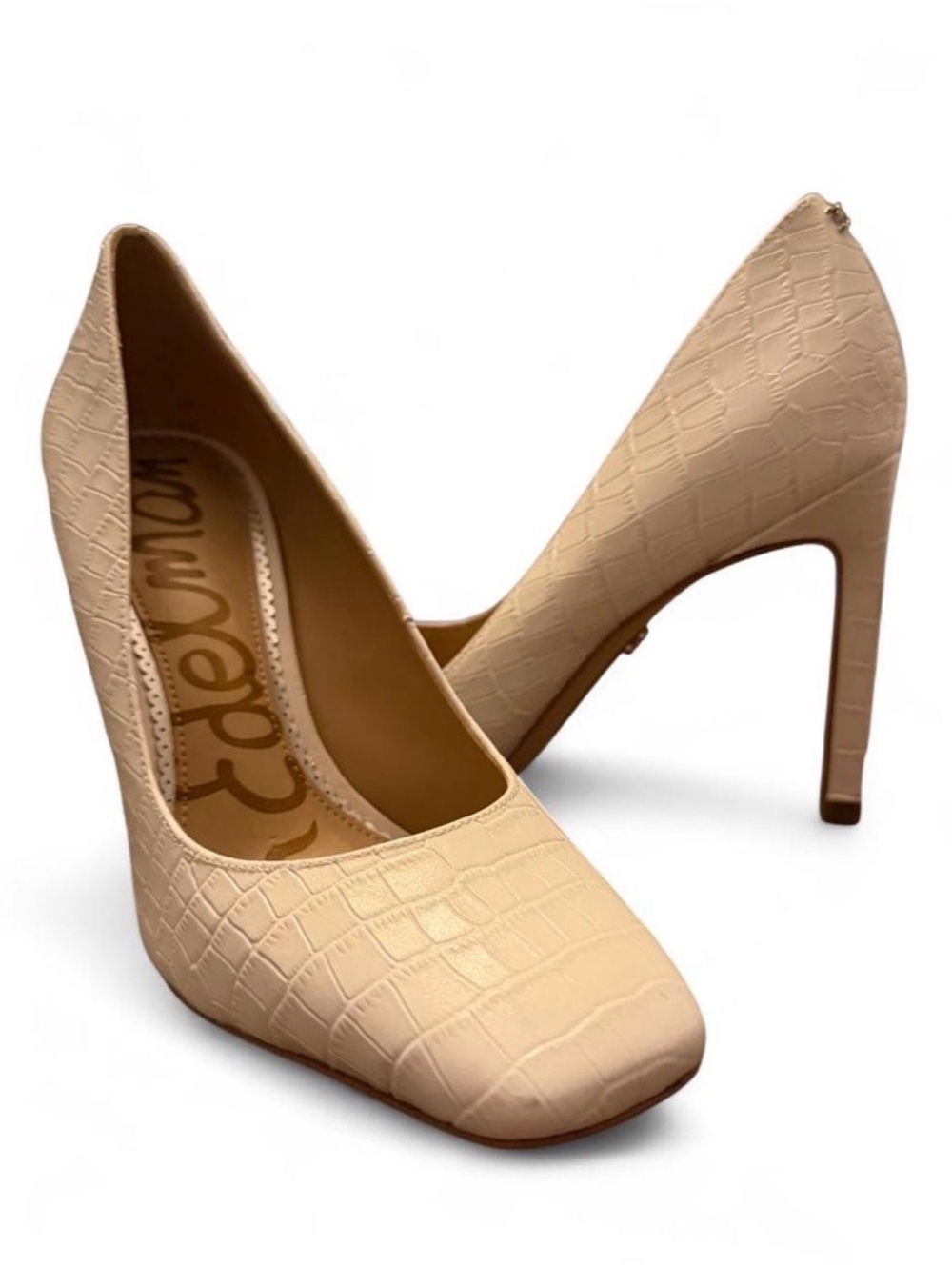 Sam Edelman Croc-Embossed White High Heel Pumps